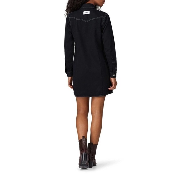 GANNI Black Denim Western Shirt Dress Long Sleeve Button Up Nashville Sz 4 - Picture 4 of 15